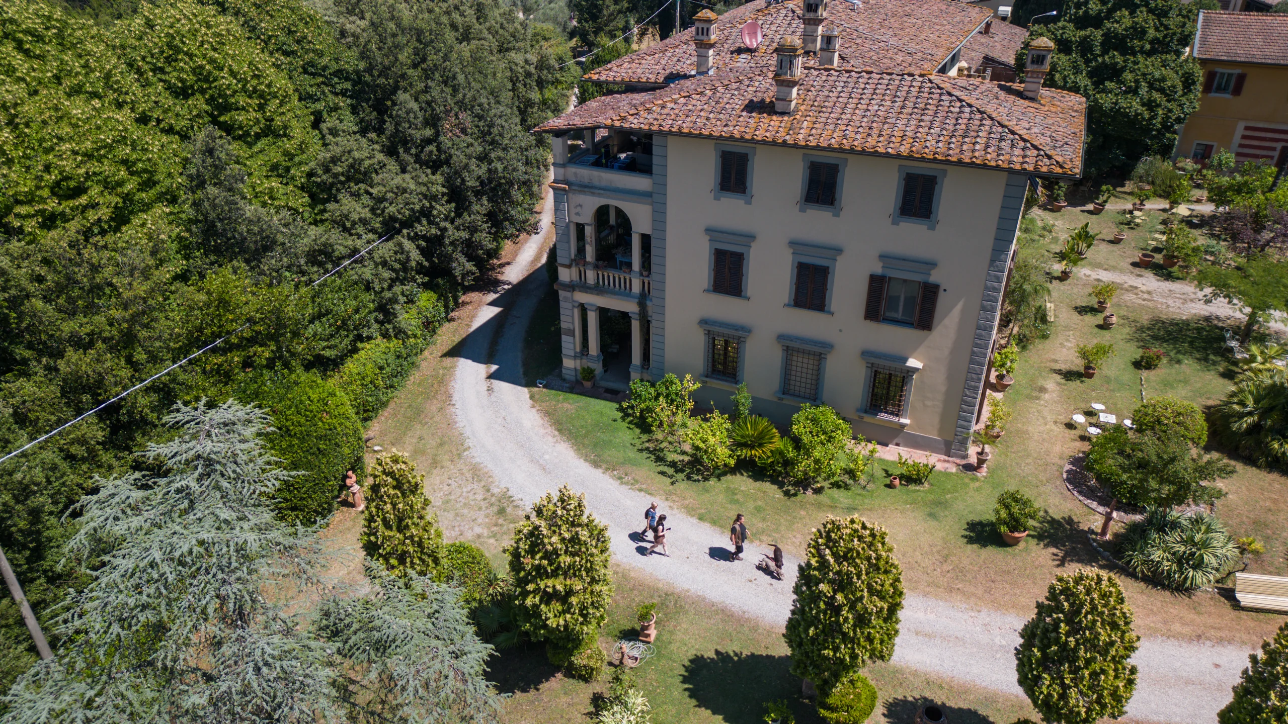 Historic Tuscan villa seen from above, San Miniato