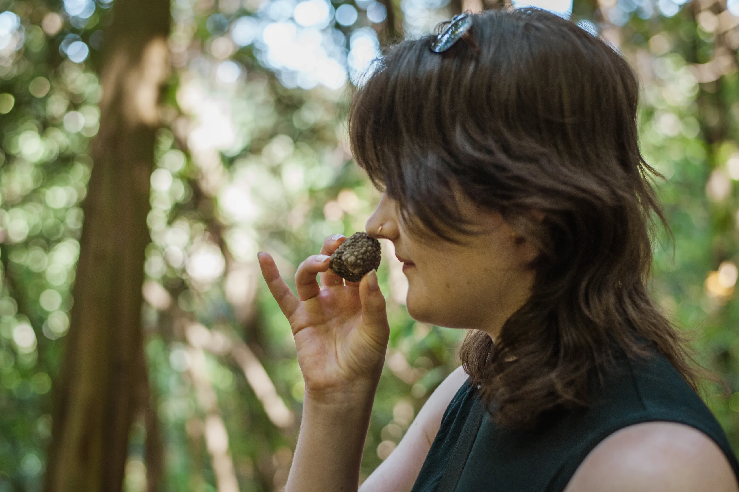 Guest experiencing fresh truffle scent after the hunt