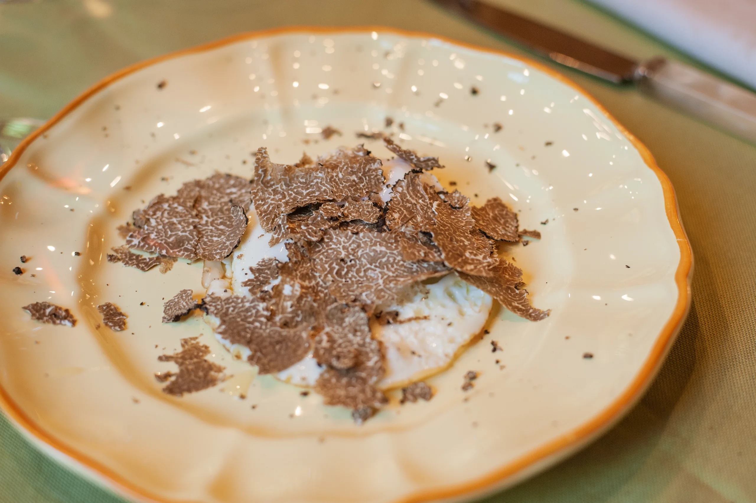 Fresh black truffle shaved over a dish at the villa